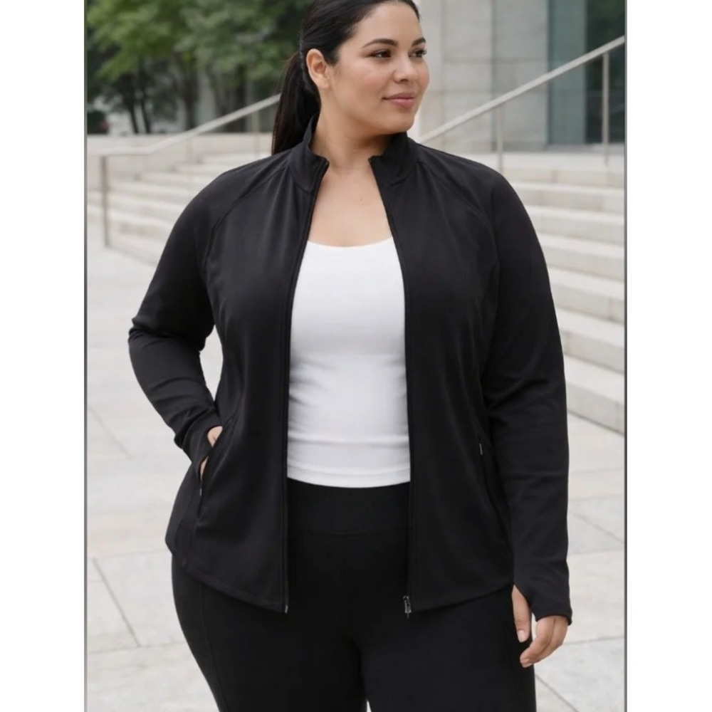 Athleta Salutation Jacket Womens 3X Black Full Zip Mock Neck Activewear Stretch